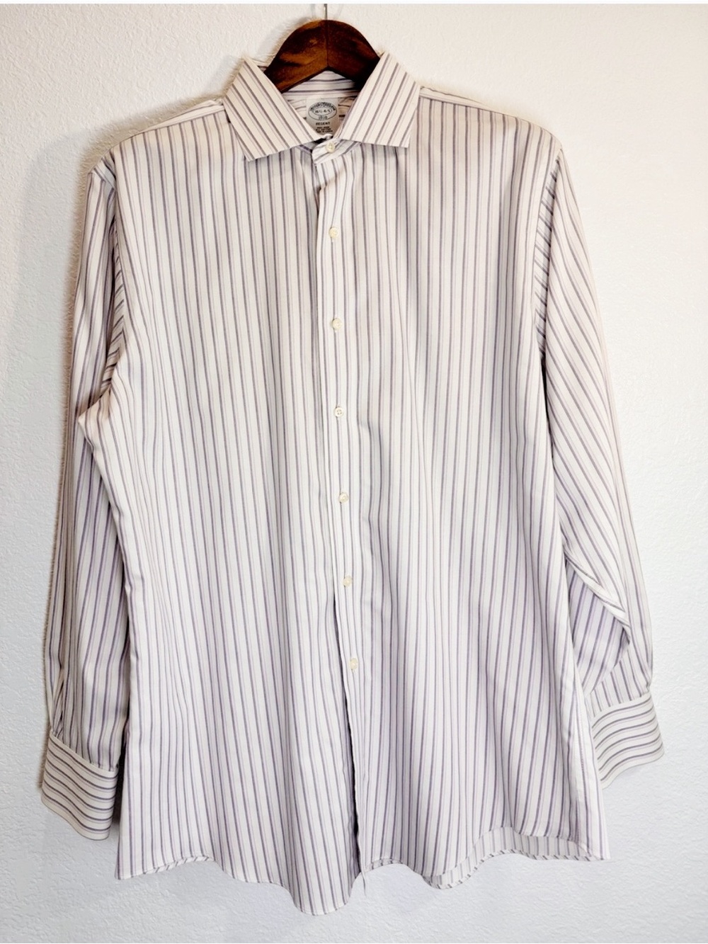 Brooks Brothers Regent Button-Down Oxford Dress Shirt - White/Purple 16 1/2